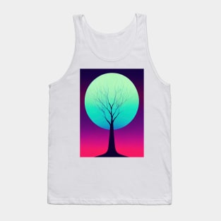 Lonely Tree Under a Blue Full Moon -Vibrant Colored Whimsical - Abstract Minimalist Bright Colorful Nature Poster Art of a Leafless Branches Tank Top